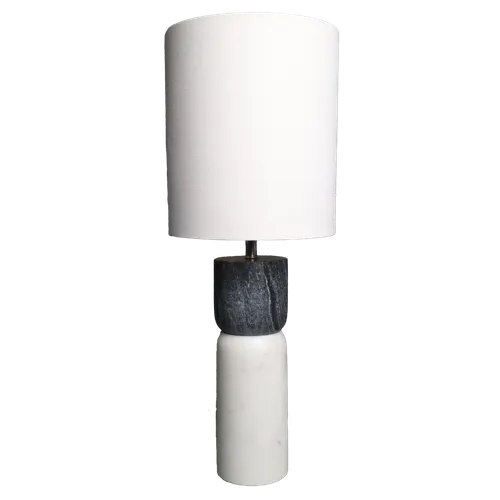 Slender Solid Marble Black Stacked On White Table Lamp With White Shade