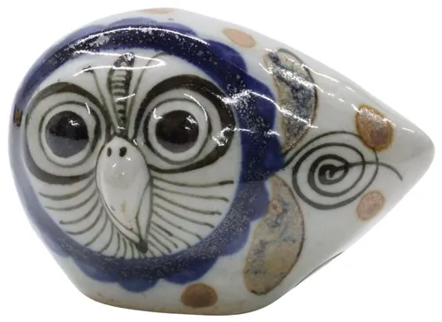 Blue & Amber Tonal  Painted Pottery Owl 