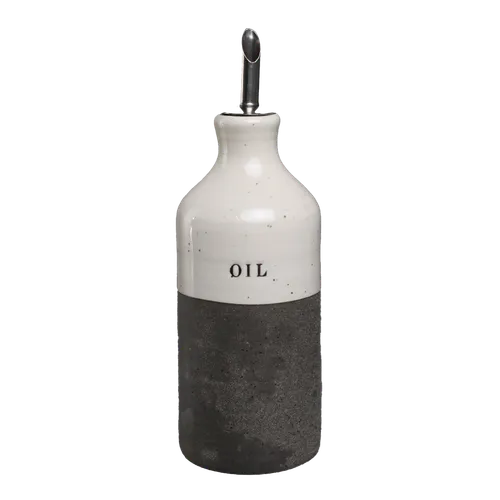 Beige & Charcoal Stoneware Oil Bottle