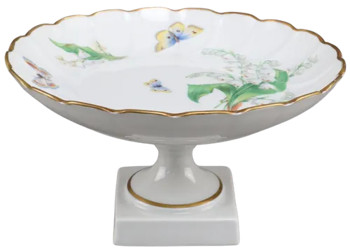 Fine Porcelain Butterfly & Floral Dessert Stand With Gold Trim