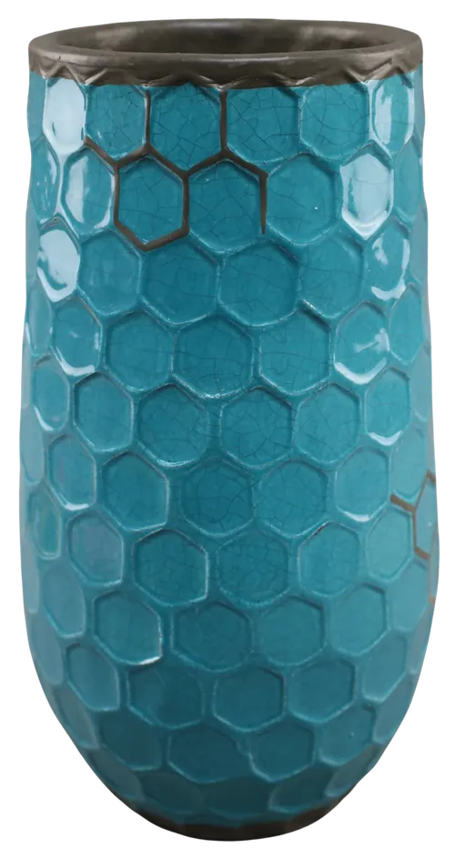 Blue Ceramic Honeycomb Vase