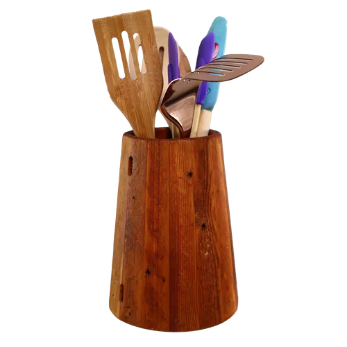 Wooden Tapered Utensil Holder With 7 Utensils