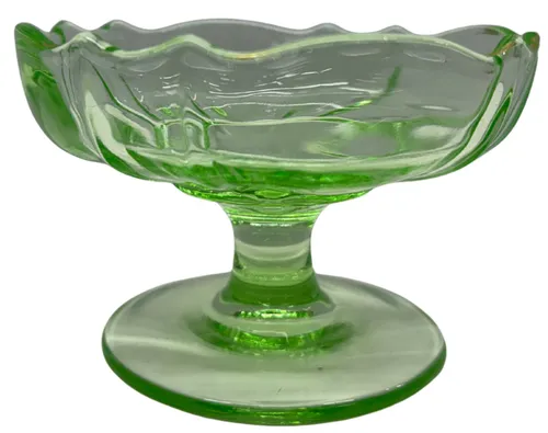 Vintage Green Uranium Pedestal Bowl