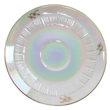 White & Gold Iridescent  With Greek Motif Porcelain Saucer