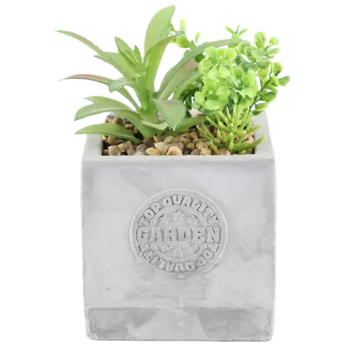 Artificial Various Succulents In Square Stone Pot