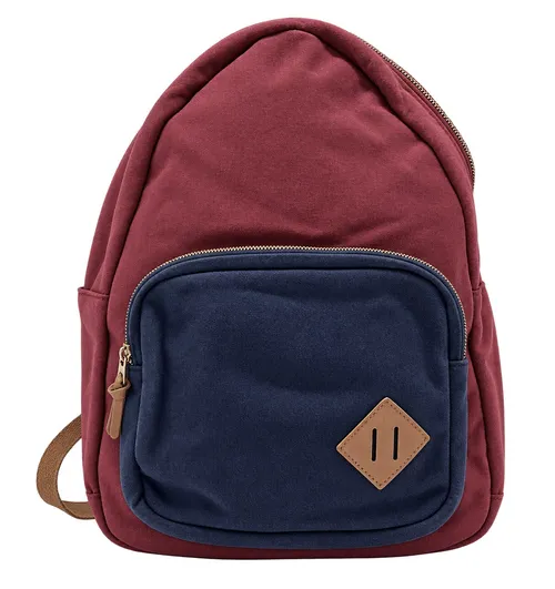 Two-Tone Casual Canvas Burgundy and Navy Blue Backpack