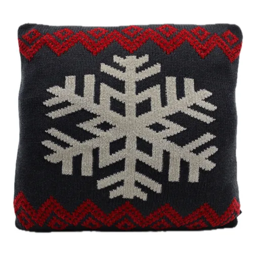 Cable Knit Snowflake With Solid Bistre Grey Back Throw Pillow