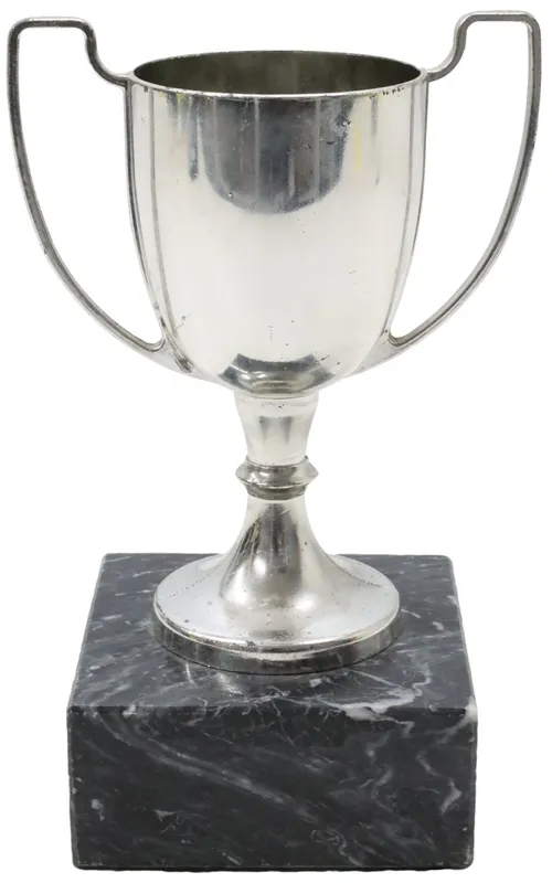 Silver Trophy Cup On Black Marble Base