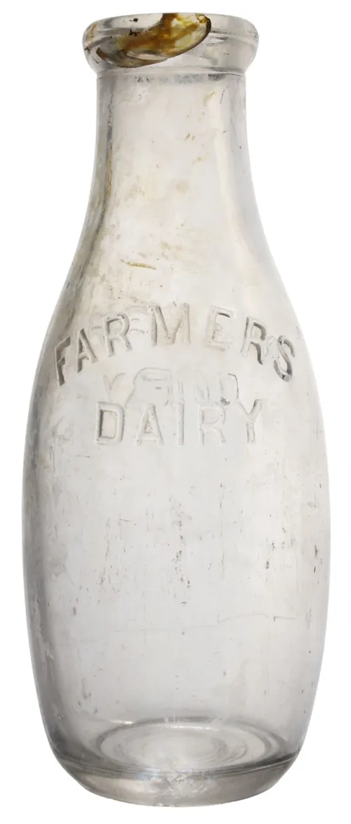 Antique Clear Glass Farmers Dairy Milk Bottle