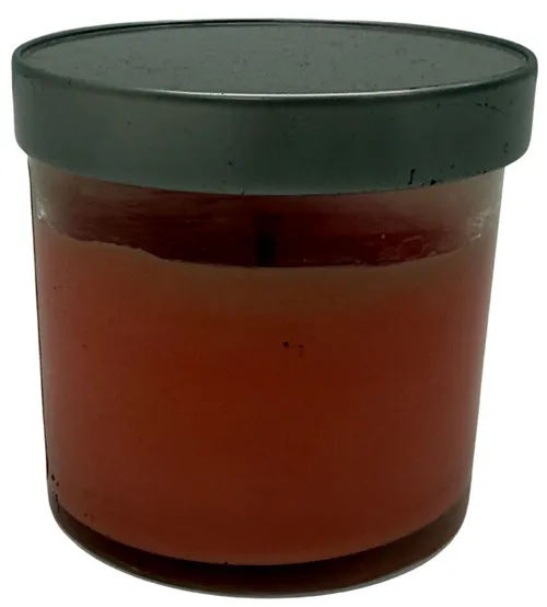 Peach Candle In Clear Glass Jar With Silver Lid
