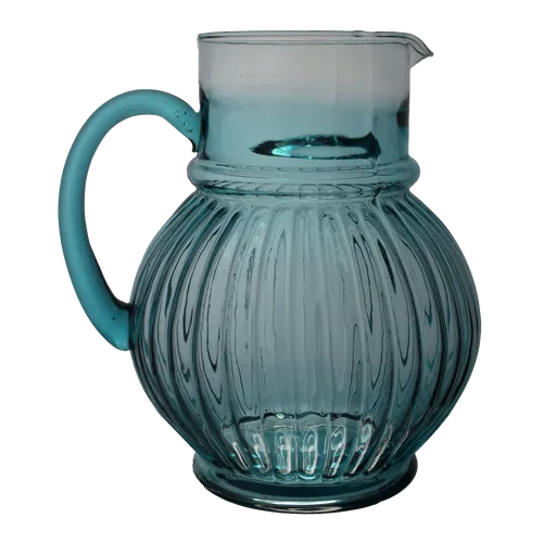 Clear Blue Glass Ribbed Pitcher