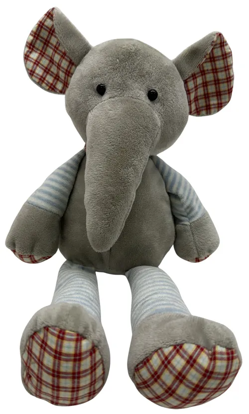 Grey & Plaid Stuffed Elephant Plush
