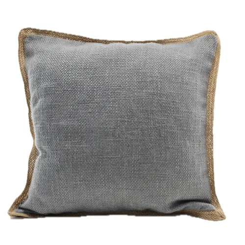 Heather Grey With Braided Hemp Trim Throw Pillow