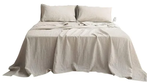 Beige French Linen Four Piece Bedding Sheet Set - King