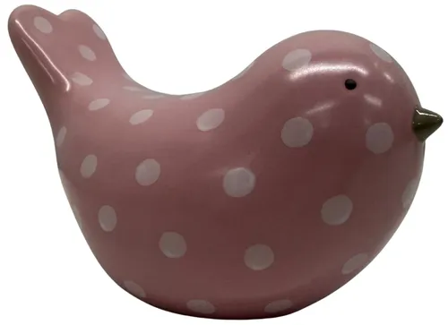 Pink & White Polka Dot Ceramic Bird Bank