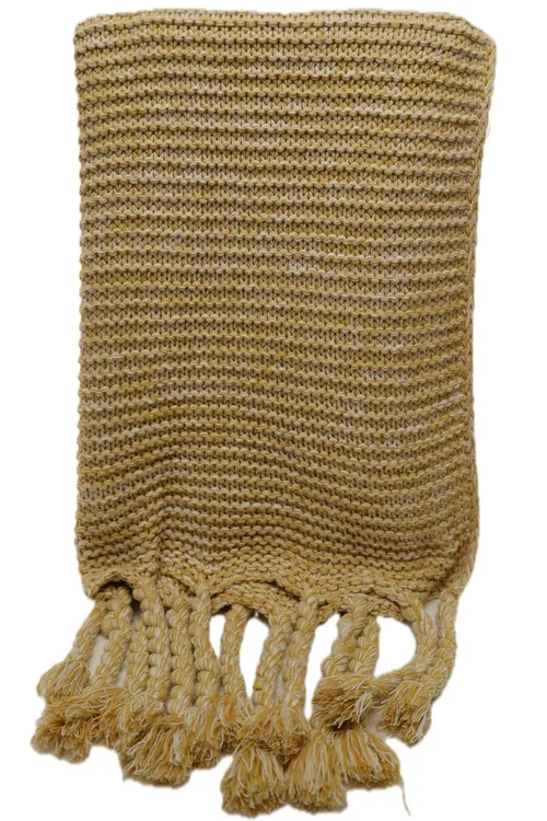 Harvest Yellow & White Knit Throw Blanket With Rope Tassel Trim