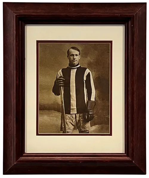 Vintage Hockey Player Photograph In Wood Frame