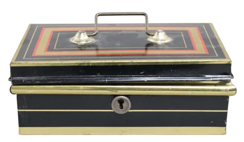 Antique Red & Black Tin Box With Lid
