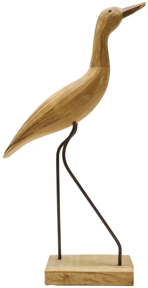 Wood Carved Shorebird With Wire Legs On Base