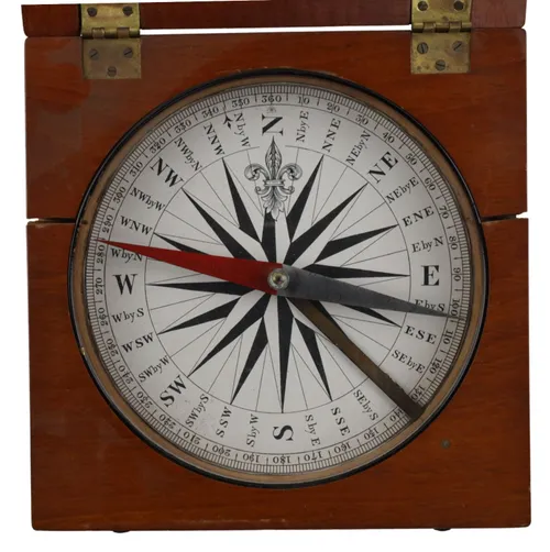 Antique Extra Large Wood Cased Traveling Compass