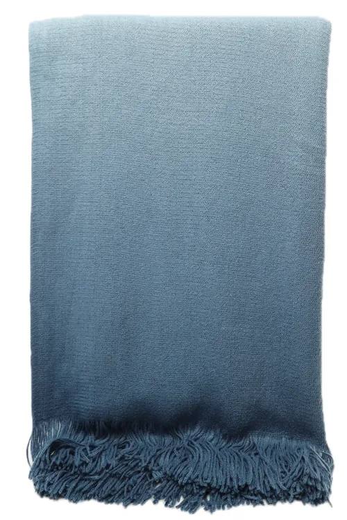 Two Toned Gradient Dark Blue To Light Throw Blanket With Fringe Trim