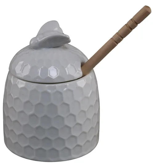 White Ceramic Bee Hive Honey Pot 