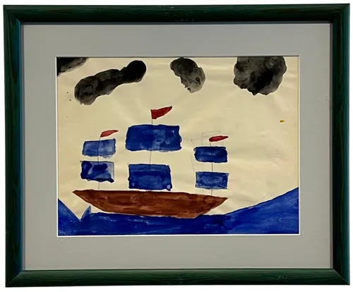 Kids Ship Painting In Green Frame