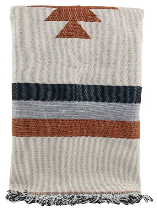 White & Blue & Grey & Orange Knit Pattern Throw Blanket