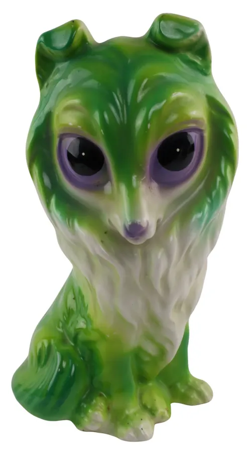 Vintage Ceramic Green Big Eyed Dog
