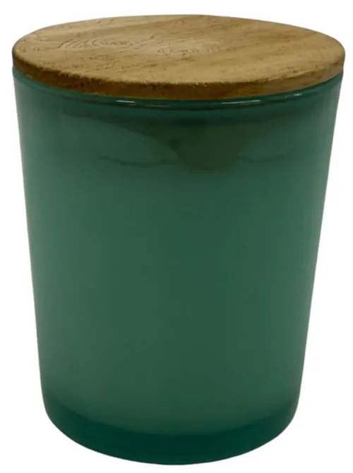 Green Frosted Glass Jar Candle With Wood Lid