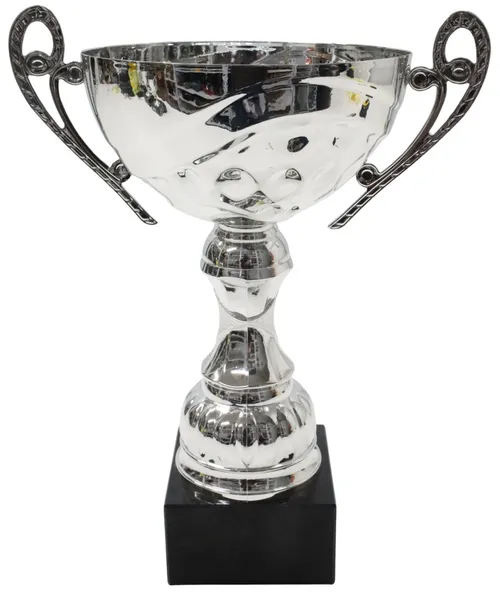 Silver Trophy Cup With Long Stem On Black Base