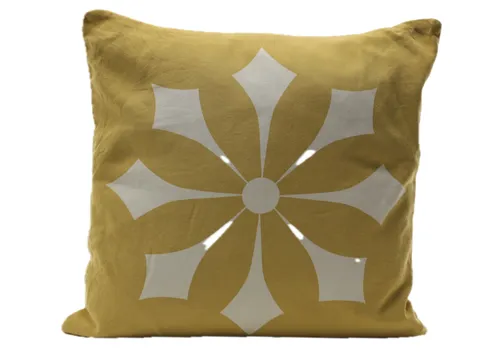 Silk Ochre Gold & Cream Flower Starbursts Throw Pillow