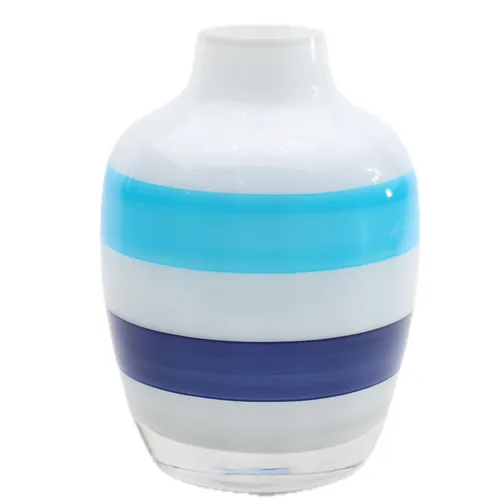 White Glass Vase With Blue Stripes