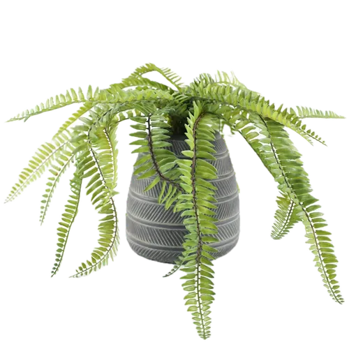 Artificial Boston Fern Plant In Grey & White Patterned Pot