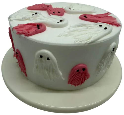 Artificial White Cake With Pink & White Ghosts
