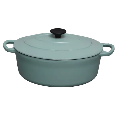 Matte Teal Oval Cast Iron Dutch Oven