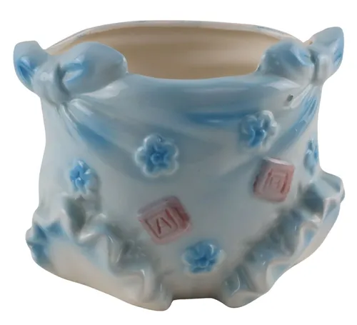 Vintage Blue Ceramic Baby Planter