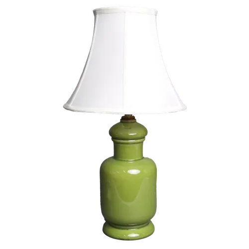 Green Ceramic Table Lamp With Pleated Bell Shade