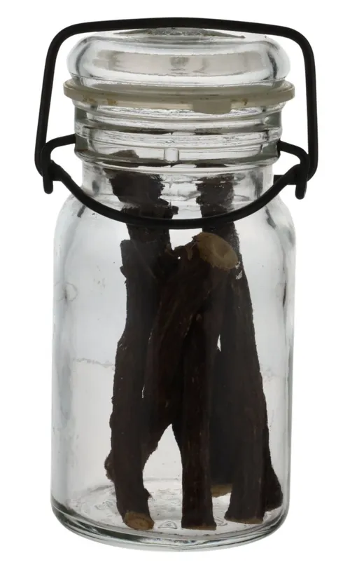 Clear Glass Jar With Clamping Lid Containing Licorice Root