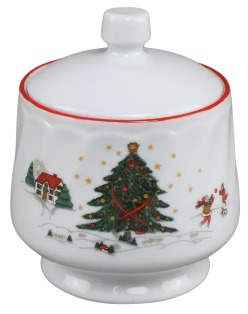 White Christmas Scene Sugar Bowl With Lid