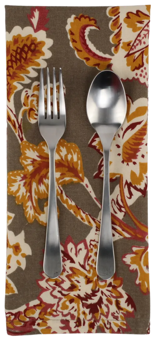Grey With Gold & Burgundy Floral Pattern Napkin