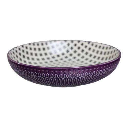 Purple Grape & Black Diamond Patterned Serving Bowl