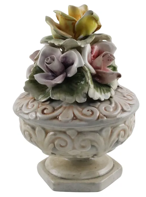 Porcelain Capodimonte Lidded Dish On Pedestal