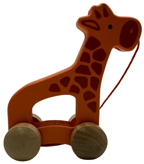 Orange Wood Giraffe Pull Along Toy