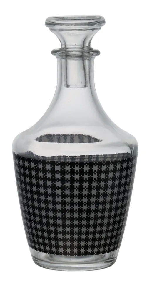 Clear Glass With Black & White Check Pattern Vinegar Bottle