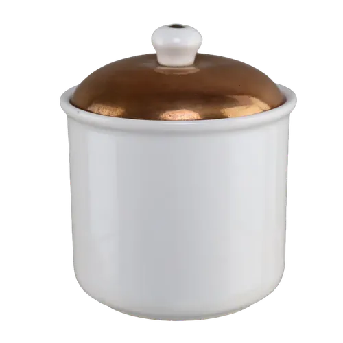 White Ceramic Canister With Copper Lid - Small 