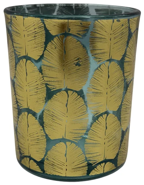 Green & Gold Leaf Glass Candle Holder