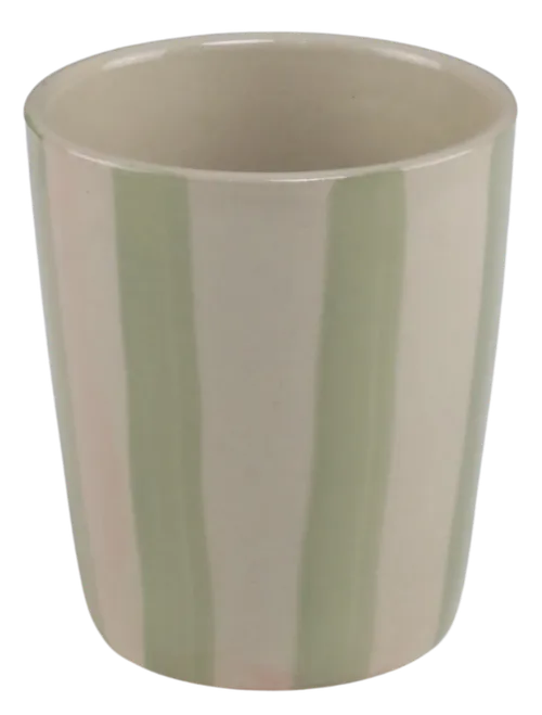 White & Green Striped Ceramic Cup