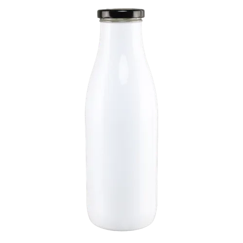 White Glass Milk Bottle With Black Cap