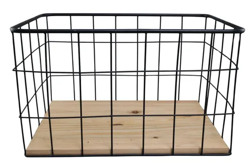 Black Wire Basket With Wood Bottom